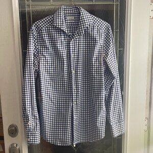 Linea In Mens Dress Shirt 16.5 Check Blue/White 2-Ply Easy Care Made in Italy